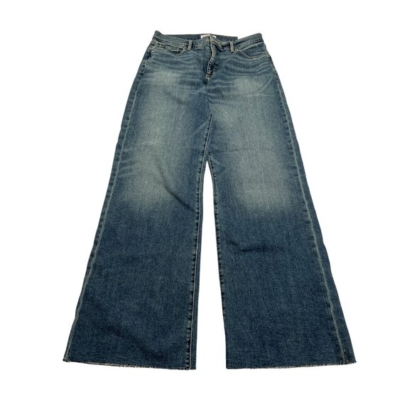 LOFT Frayed High Rise Wide Leg Jeans in Blue - Picture 1 of 5